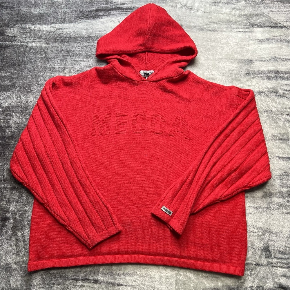 Vintage Y2K Mecca Sweatshirt Hoodie Sweater Knit Wool Blend Ribbed Men's XL Red